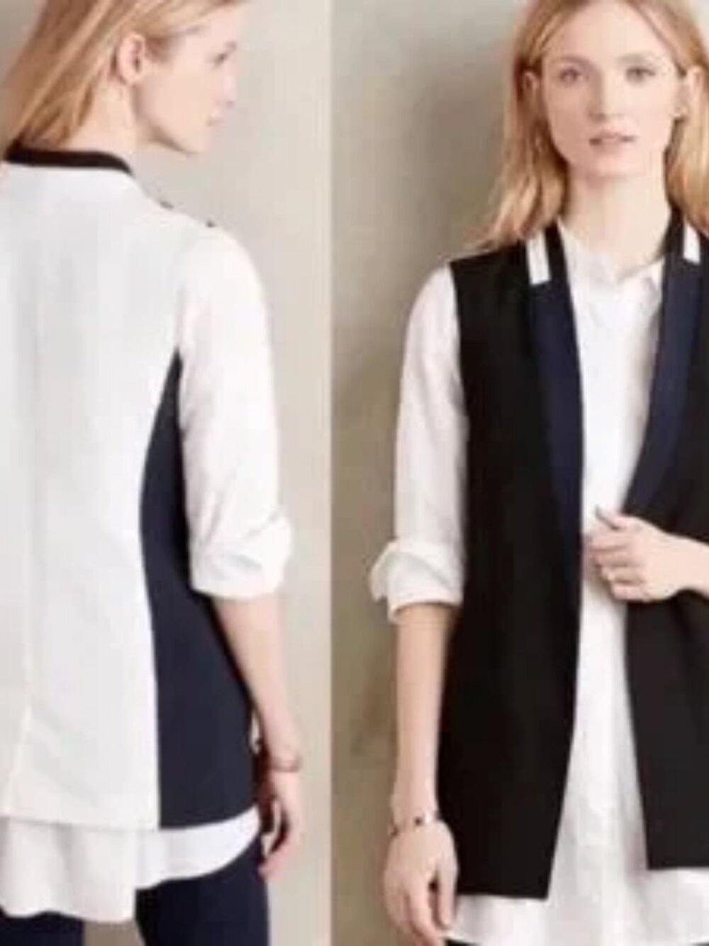 Anthropologie Elevenses women S Deba Tuxedo vest lined colorblock, back split,